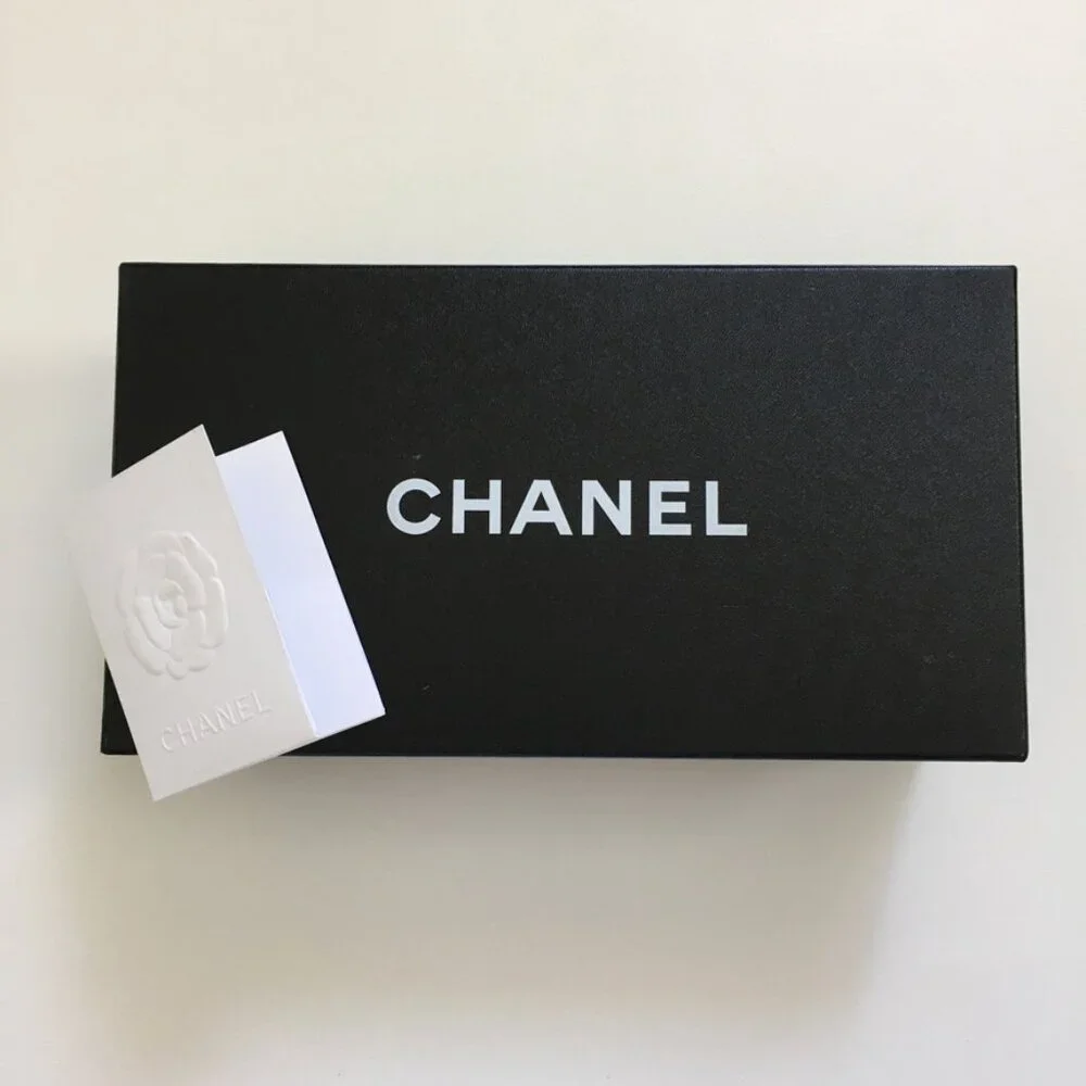 CHANEL Empty Gift Box for Shoes Loafer fits Size 37.5 Black Paper Box with Card